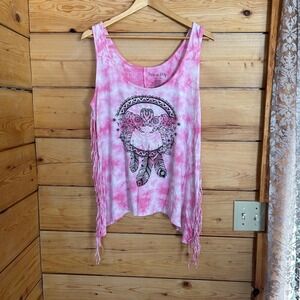 Fringe Elephant Mandala‎ Tank Top Womens Large Pink Tie Dye Boho Wound Up